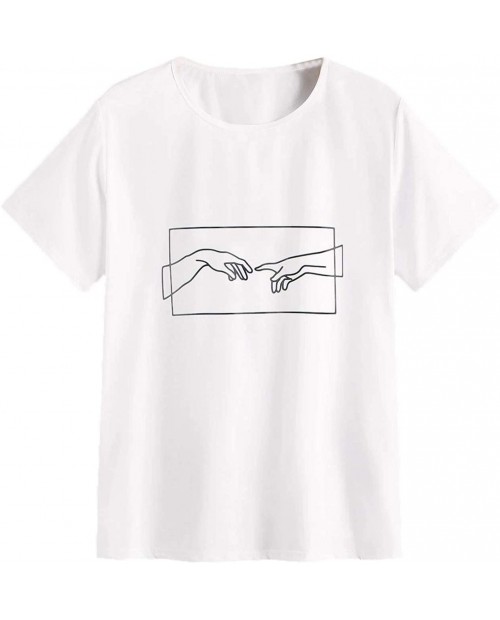 SweatyRocks Women's Cute Graphic T-Shirts Crewneck Short Sleeve Casual Gesture Print Tee Tops at  Women’s Clothing store