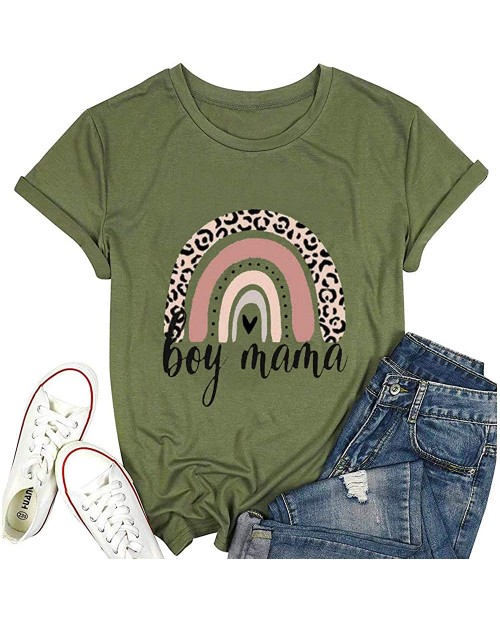 T&Twenties Boy Mama T Shirt for Women Funny Mom Life Rainbow Print Tees Short Sleeve Mom Gift Shirts Tops at  Women’s Clothing store