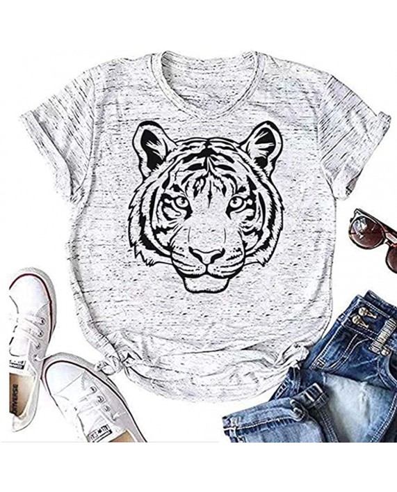 T&Twenties Women Animal Graphic T Shirt Tiger King Design Tee Tops Summer Printed Tee Shirt Blouse at Women’s Clothing store
