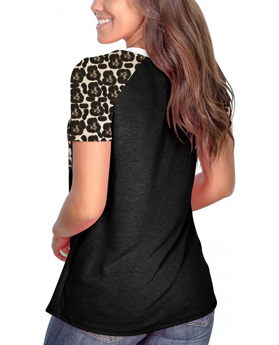 Topstype Womens Short Sleeve Tops Crew Neck Casual Leopard Shirts with Pocket Tee at Women’s Clothing store