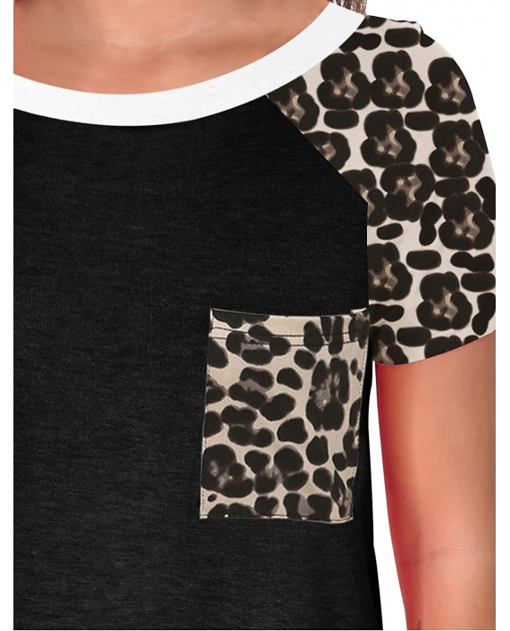 Topstype Womens Short Sleeve Tops Crew Neck Casual Leopard Shirts with Pocket Tee at Women’s Clothing store