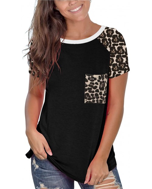Topstype Womens Short Sleeve Tops Crew Neck Casual Leopard Shirts with Pocket Tee at  Women’s Clothing store