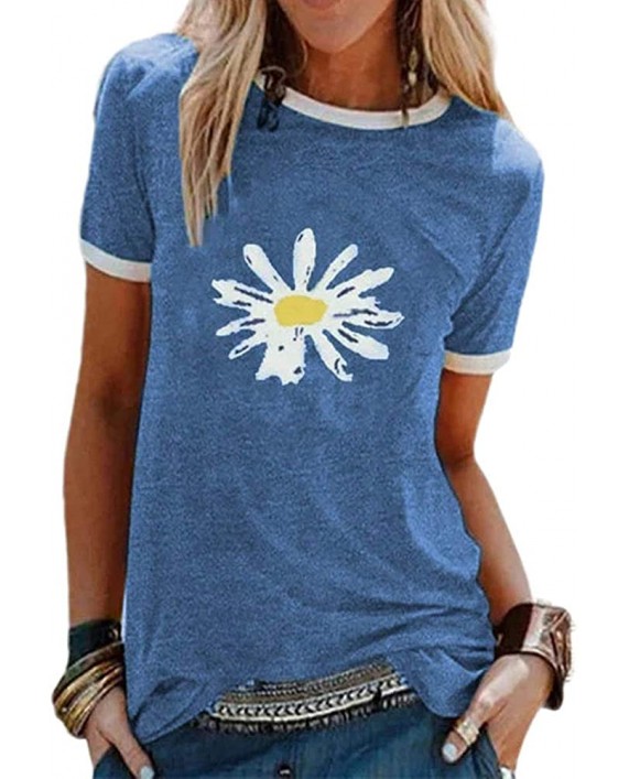 Trish Lucia Womens Sunflower Print T Shirt Short Sleeve Casual Shirts Summer Tee Top Blouse at Women’s Clothing store