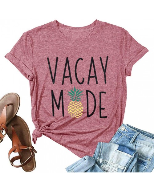 Vacay Mode Tshirt Graphic Tees Shirt for Women Casual Summer Pineapple Graphic Tops Shirts at  Women’s Clothing store
