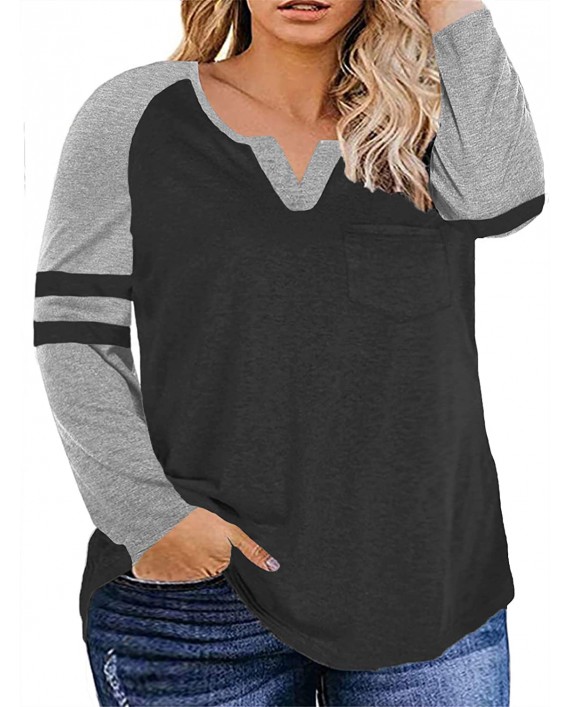 VISLILY Plus-Size Tops for Women Long Sleeve V Neck T Shirts Raglan Tees at Women’s Clothing store