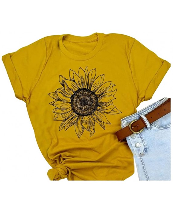 Women Short Sleeve Sunflower T-Shirt Cute Funny Graphic Tee Teen Girls Casual Shirt Top at Women’s Clothing store