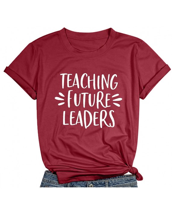 Women Teaching Future Leaders Tshirt Letters Print with Funny Sayings Casual Short Sleeve Teachers Shirt Teaching Shirt