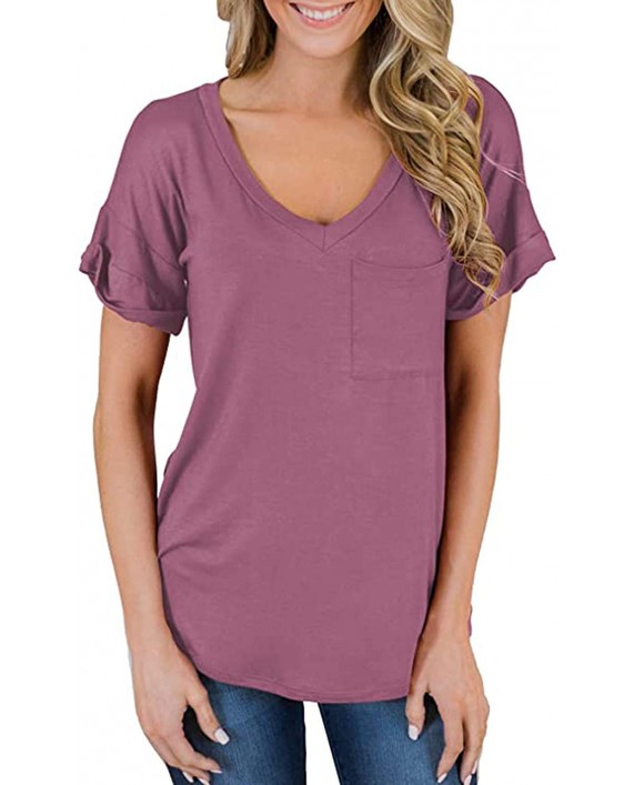 Womens V Neck Short Sleeve T-Shirts Loose Fit Comfy Tees Casual Summer Tops Shirts at Women’s Clothing store