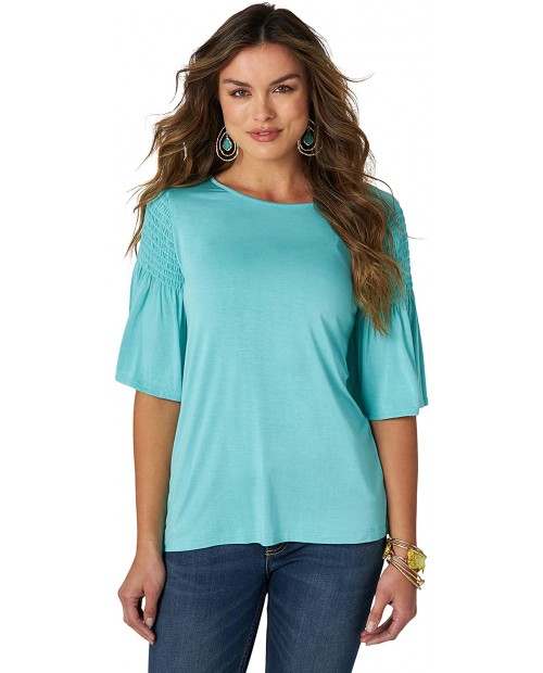 Wrangler Women's 3 4 Sleeves Smocked Shoulder Knit Top at Women’s Clothing store