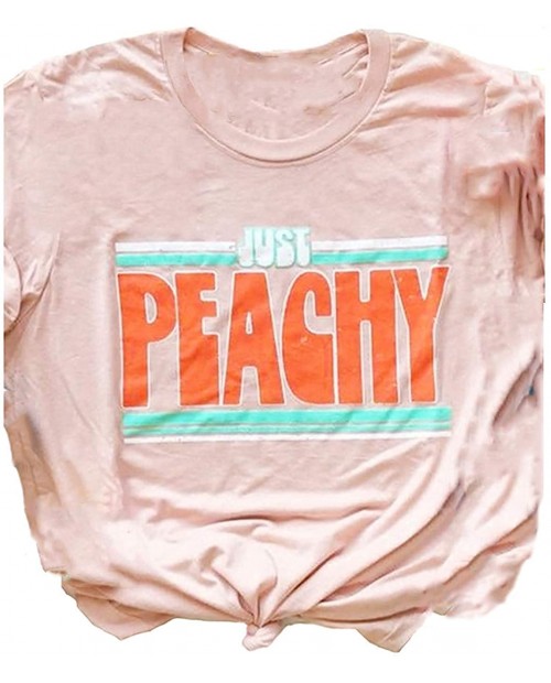 Ykomow Just Peachy T Shirt Womens Short Sleeve Casual Summer Graphic Tees Tops at Women’s Clothing store