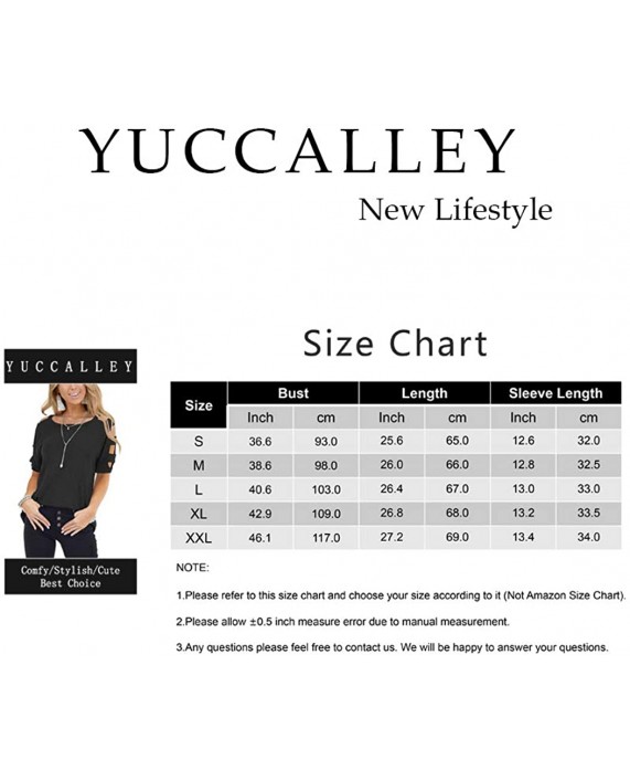 Yuccalley Women's Short Sleeve Cold Shoulder Tops Casual Round Neck T Shirts at Women’s Clothing store