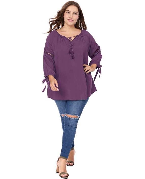 Agnes Orinda Women's Plus Size Raglan Sleeves Hollow Out Tie Neck Tunic Top at Women’s Clothing store