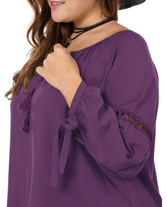 Agnes Orinda Women's Plus Size Raglan Sleeves Hollow Out Tie Neck Tunic Top at Women’s Clothing store