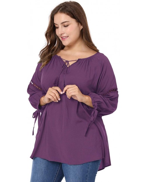 Agnes Orinda Women's Plus Size Raglan Sleeves Hollow Out Tie Neck Tunic Top at  Women’s Clothing store