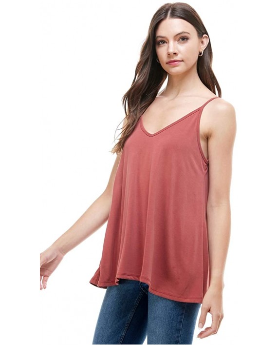 Alexander + David Womens Casual V-Neck Cupro Spaghetti Strap Open Back Loose Fit Flowy Tunic Top at Women’s Clothing store