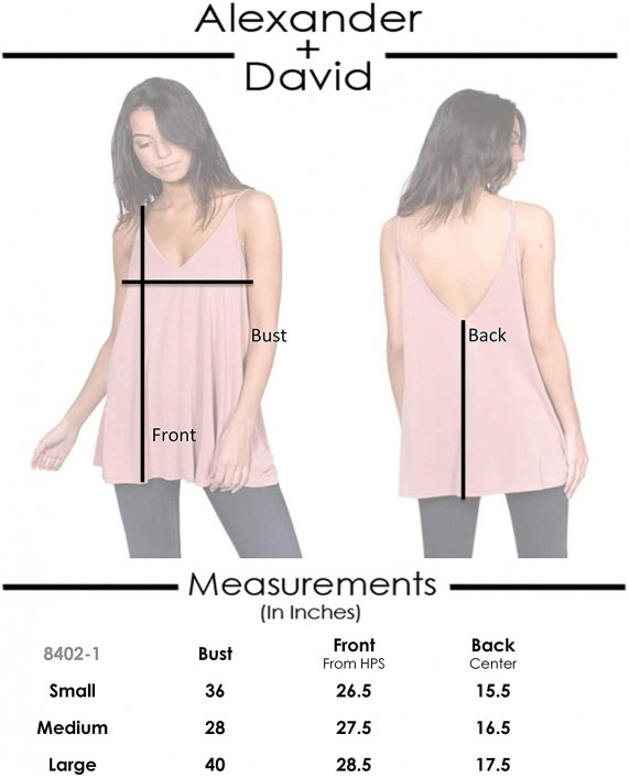 Alexander + David Womens Casual V-Neck Cupro Spaghetti Strap Open Back Loose Fit Flowy Tunic Top at Women’s Clothing store