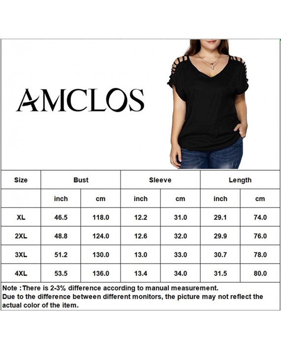 AMCLOS Womens Tops Plus Size V Neck Blouse Cold Shoulder Ripped Short Sleeve Tee Shirts at Women’s Clothing store