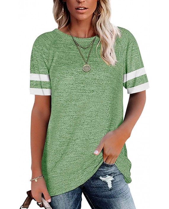 ANFTFH Summer Short Sleeve Crewneck Tops for Women Color Block Casual Shirt Blouse