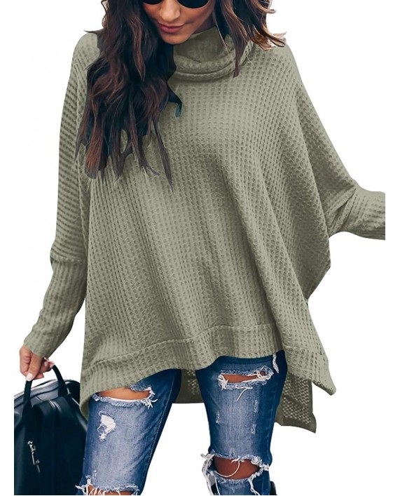 ANRABESS Women Turtleneck Batwing Sleeve High Low Hem Side Slit Waffle Knit Casual Loose Oversized Sweater Tunic at Women’s Clothing store