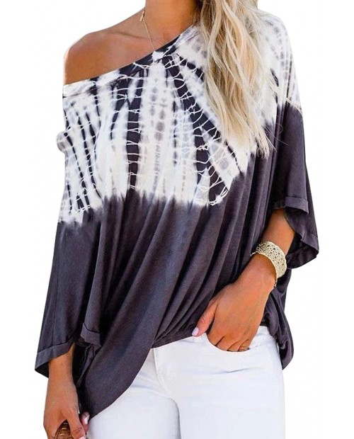 Astylish Women's Tie Dye Print Off Shoulder Tops Blouses Loose Tunic Shirts at  Women’s Clothing store
