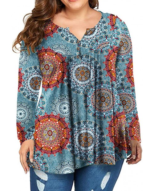 AURISSY Plus-Size Tops for Women Long Sleeve Henley Shirts Flowy Tunics at Women’s Clothing store