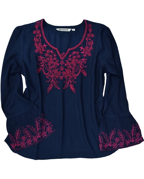 Ayurvastram Tia Viscose Rayon Embroidered Bell Sleeves Tunic Top Bouse at  Women’s Clothing store