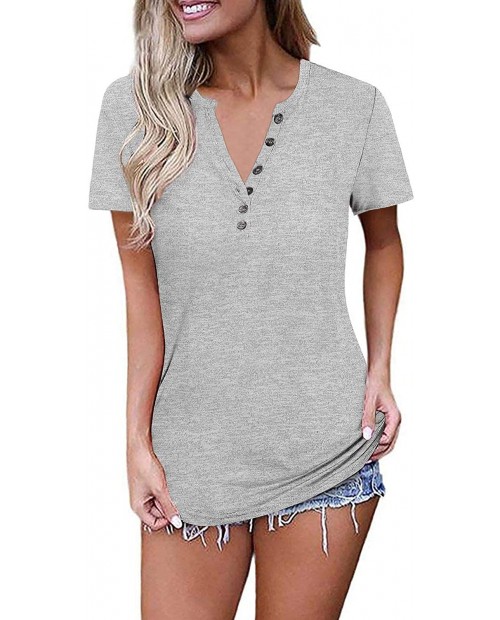 Balivsa Womens Tunic Tops Short Sleeve V-Neck Button Casual Henley Basic T Shirt at  Women’s Clothing store
