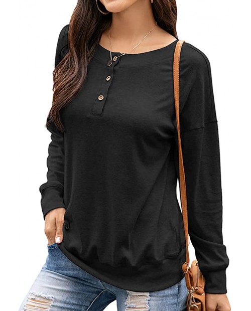 Basoteeuo Womens Button Down Henley Shirts Long Sleeve Tunic Tops Thin Pullover Sweatshirt at  Women’s Clothing store