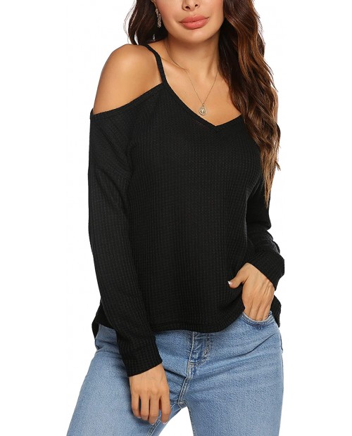 Beyove Women Cold Shoulder Tops Long Sleeve Waffle-Knit Shirt Pullover V Neck Sweater Shirts Lightweight S-XXL at  Women’s Clothing store