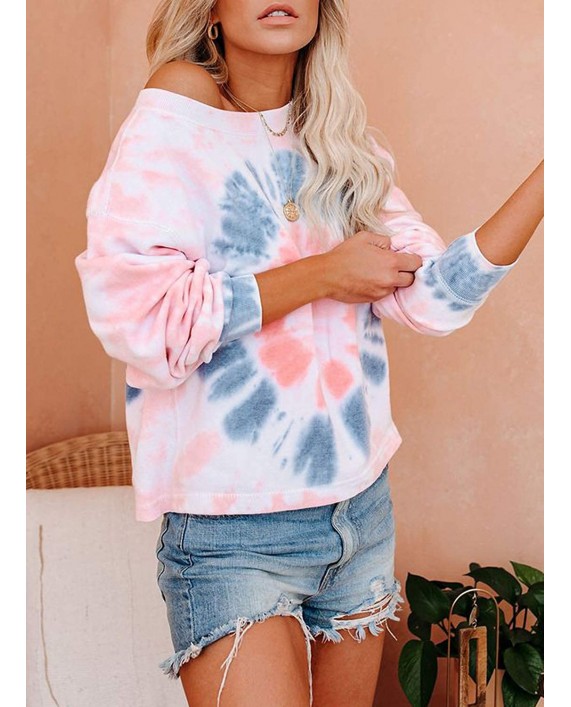 BLENCOT Women's Tie Dye Printed Long Sleeve Sweatshirt Round Neck Casual Loose Pullover Tops Shirts at Women’s Clothing store
