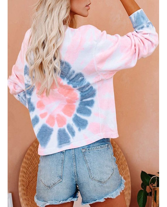 BLENCOT Women's Tie Dye Printed Long Sleeve Sweatshirt Round Neck Casual Loose Pullover Tops Shirts at Women’s Clothing store