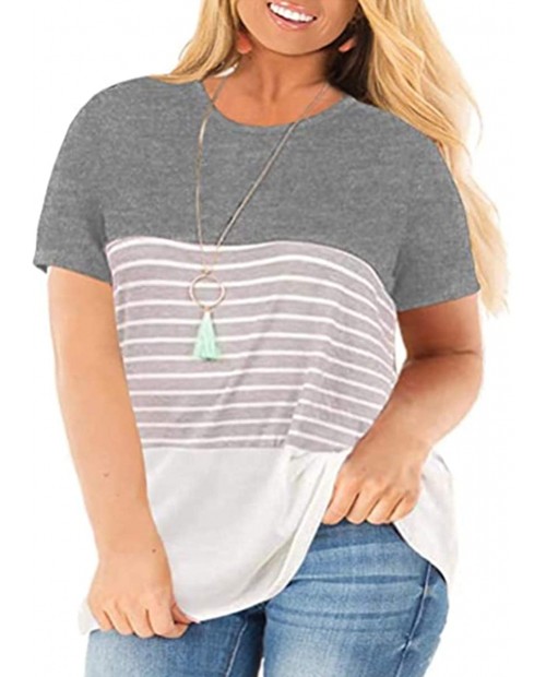 CARCOS Plus Size Color Block Tops Women Floarl Striped Tee Shirt XL-5XL at  Women’s Clothing store