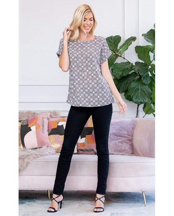 Casual Loose Blouse Top - Basic Dressy Shirt Rolled Cuff Short Sleeve Boatneck Work Shirt Tunic at Women’s Clothing store