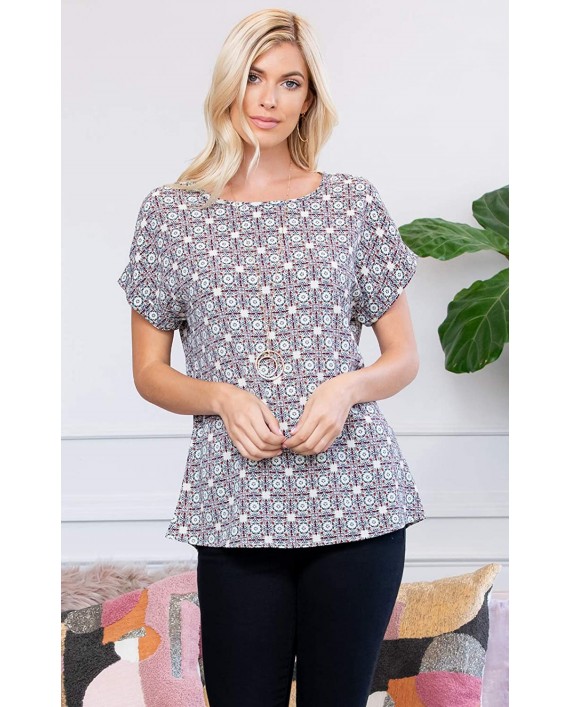 Casual Loose Blouse Top - Basic Dressy Shirt Rolled Cuff Short Sleeve Boatneck Work Shirt Tunic at Women’s Clothing store