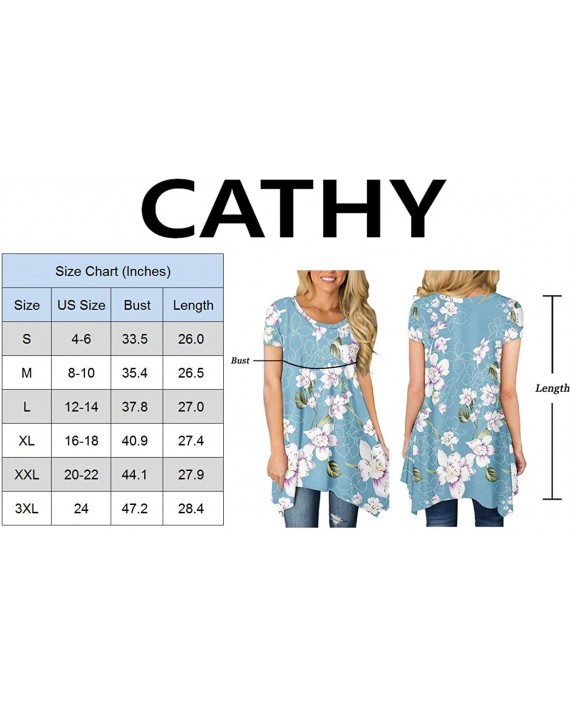 CATHY Womens Casual Short Sleeve Tunic Tops Asymmetrical Hem Swing Blouse Shirt at Women’s Clothing store
