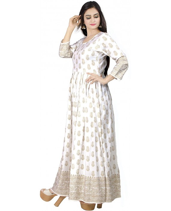Chandrakala Women's Rayon Indian Ethnic Printed Tunic Top Flared Kurti Kurta Frock Style Long Dress K140