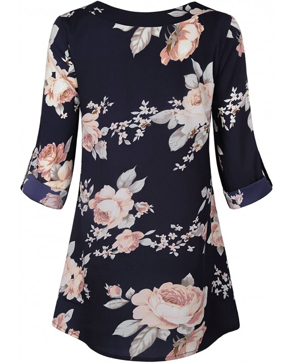 Chiffon Floral Top Miusey Ladies V Neck 3 4 Cuffed Sleeve Long Dressy Leggings Shirts Woven Tunic Work Blouses Office Tops for Autumn Draped Neckline Petite Cozy Street Wear Blue Flower M at Women’s Clothing store
