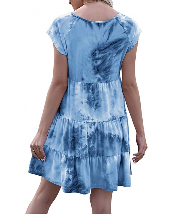 COCAOA Women's Tunic Dress Tie Dye Loose Swing Casual Short T-Shirt Ruffle Dresses at Women’s Clothing store
