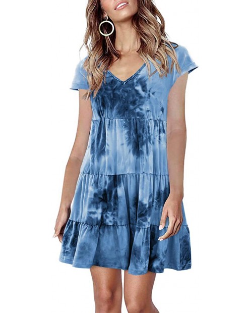 COCAOA Women's Tunic Dress Tie Dye Loose Swing Casual Short T-Shirt Ruffle Dresses at  Women’s Clothing store