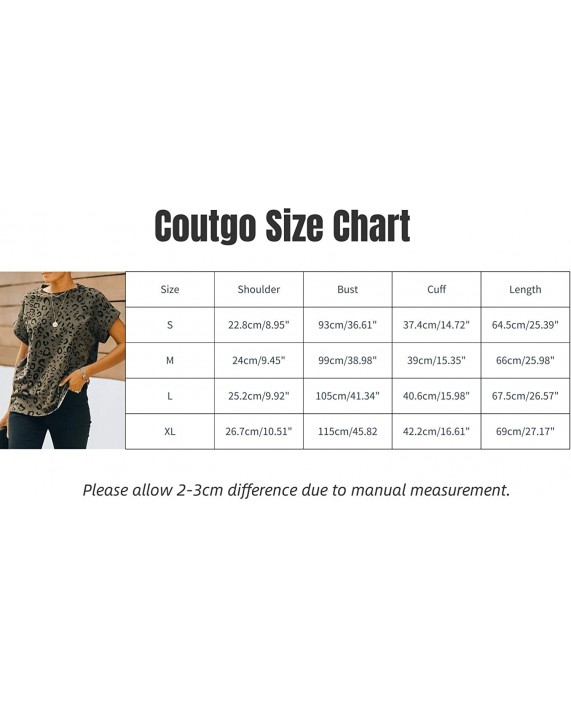 Coutgo Womens Leopard Print Tops Crew Neck Short Sleeve T-Shirts Casual Loose Summer Tee at Women’s Clothing store