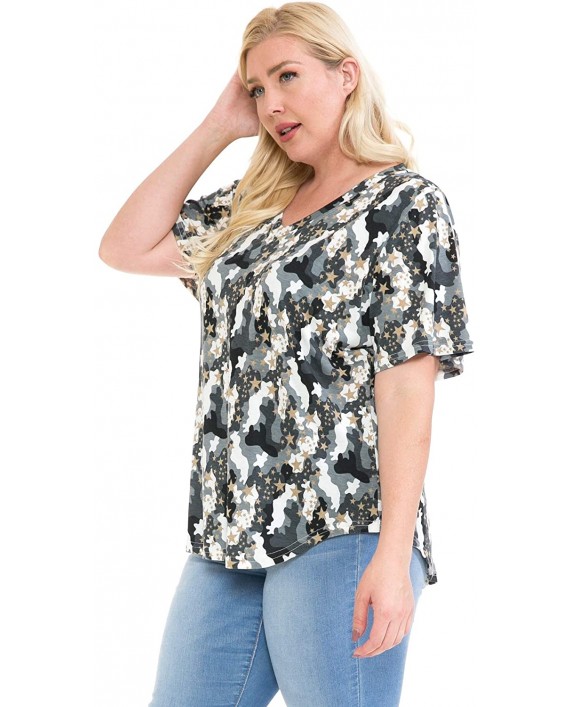 DAMOA Women's Tunic Top Blouse - Plus Size Casual Flare Short Sleeve V Neck Flowy Swing Tee T Shirt Tshirt at Women’s Clothing store