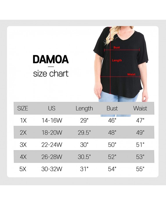DAMOA Women's Tunic Top Blouse - Plus Size Casual Flare Short Sleeve V Neck Flowy Swing Tee T Shirt Tshirt at Women’s Clothing store
