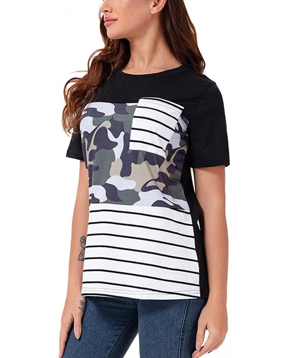 DREAM SLIM-Womens T Shirts Short Sleeve Striped Color Block Loose Blouse Casual Tunic Tops Printed Graphic Tees Camouflage Small at Women’s Clothing store