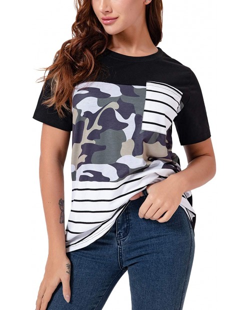 DREAM SLIM-Womens T Shirts Short Sleeve Striped Color Block Loose Blouse Casual Tunic Tops Printed Graphic Tees Camouflage Small at  Women’s Clothing store