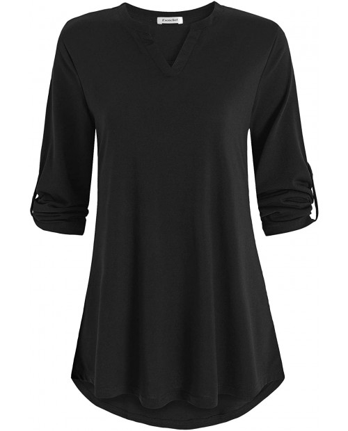 Esenchel Women's 3 4 Roll Sleeve Tunic Top High Low Blouse Shirt at  Women’s Clothing store