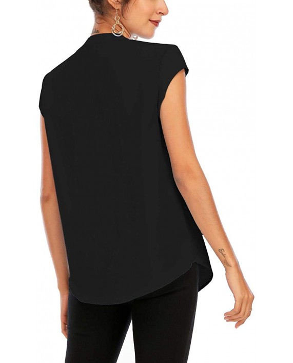 Famulily Womens Split V Neck Cap Sleeve Tops Frill Trim Elegant Work Office Blouse Shirts at Women’s Clothing store