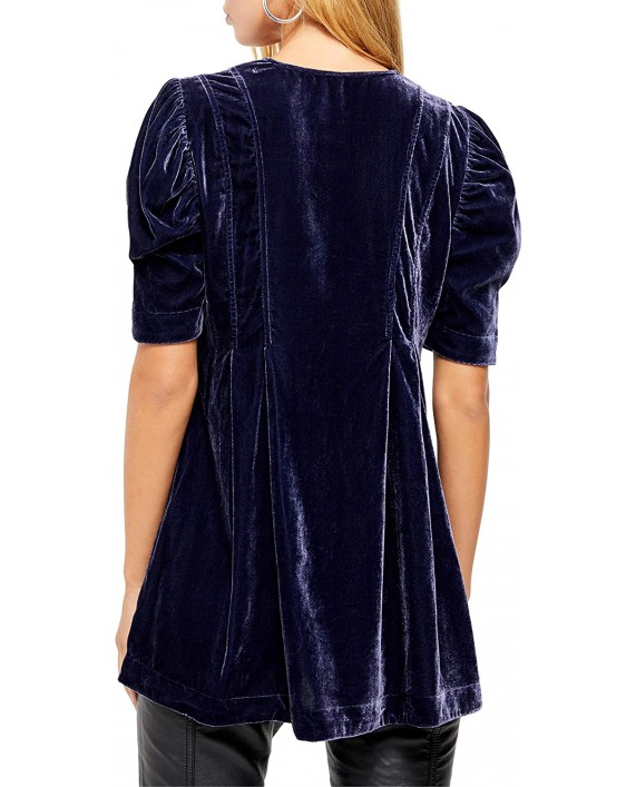 Free People Adelle Velvet Puff Sleeve Deep V-Neck Tie Front Tunic Top at Women’s Clothing store