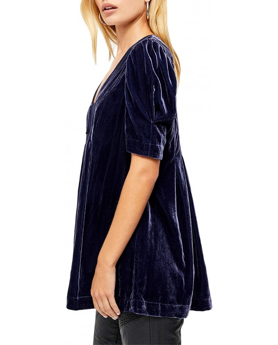 Free People Adelle Velvet Puff Sleeve Deep V-Neck Tie Front Tunic Top at Women’s Clothing store