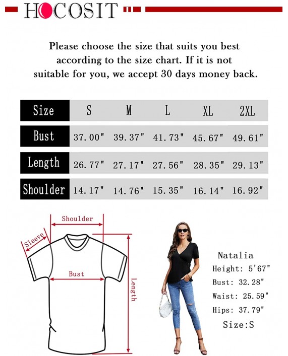 HOCOSIT Women's Cross Wrap Deep V-Neck Short Sleeves Shirt Unique Tee Slim Fit Tops at Women’s Clothing store