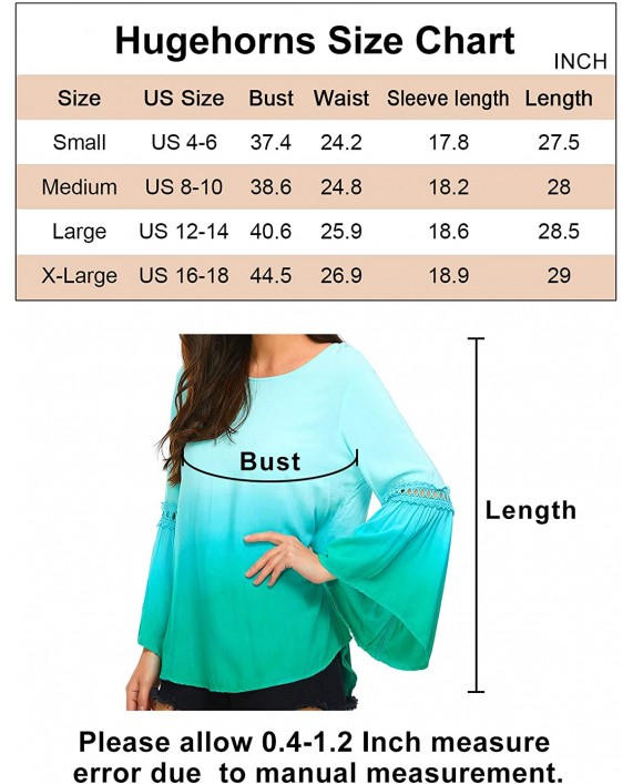 HugeHorns Womens Blouse Casual Shirts Long Sleeve T Shirts Gradient Tunic Tops at Women’s Clothing store